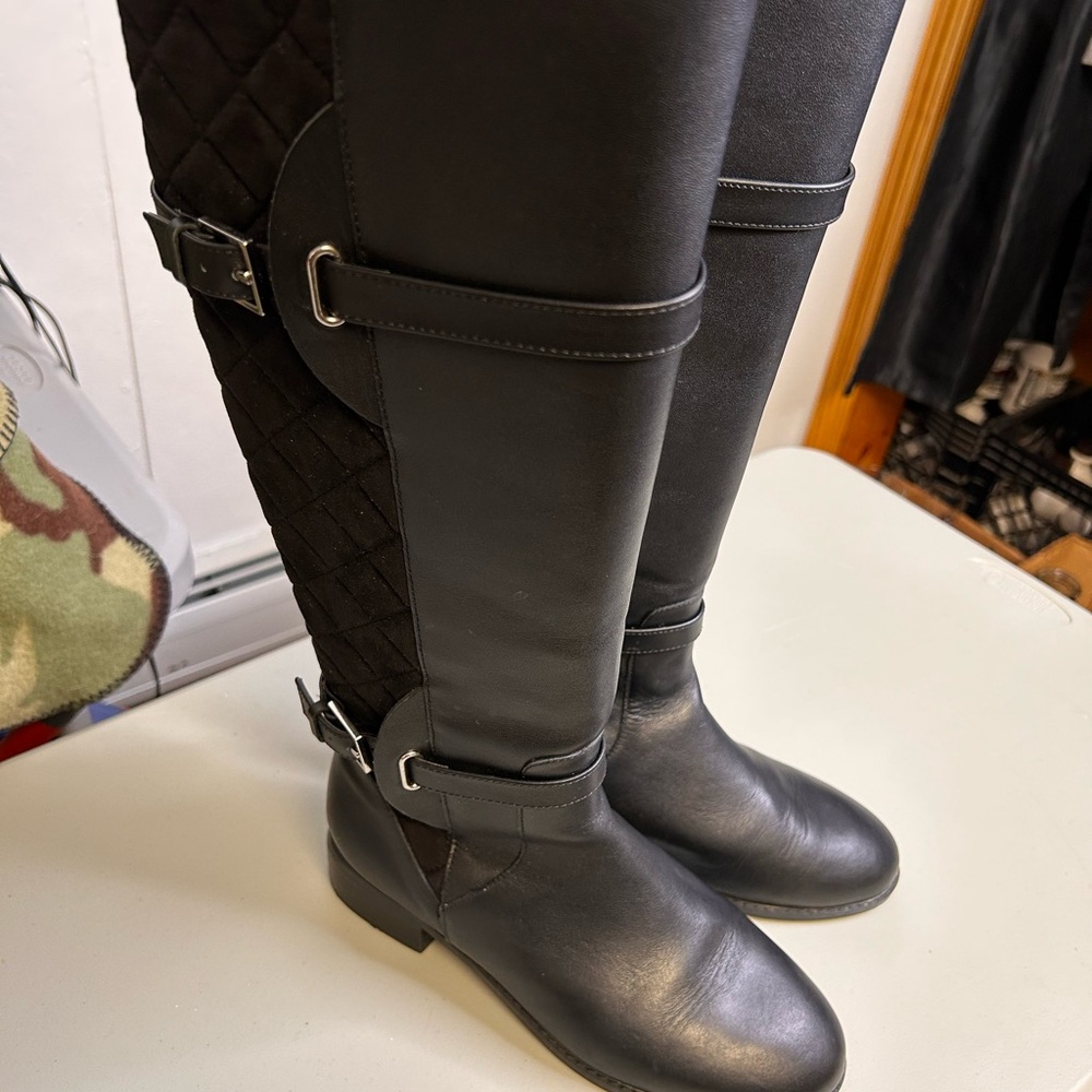 Isaac Mizrahi Live! Wide Calf Quilted Leather Riding Boots Black Women’s 6.5